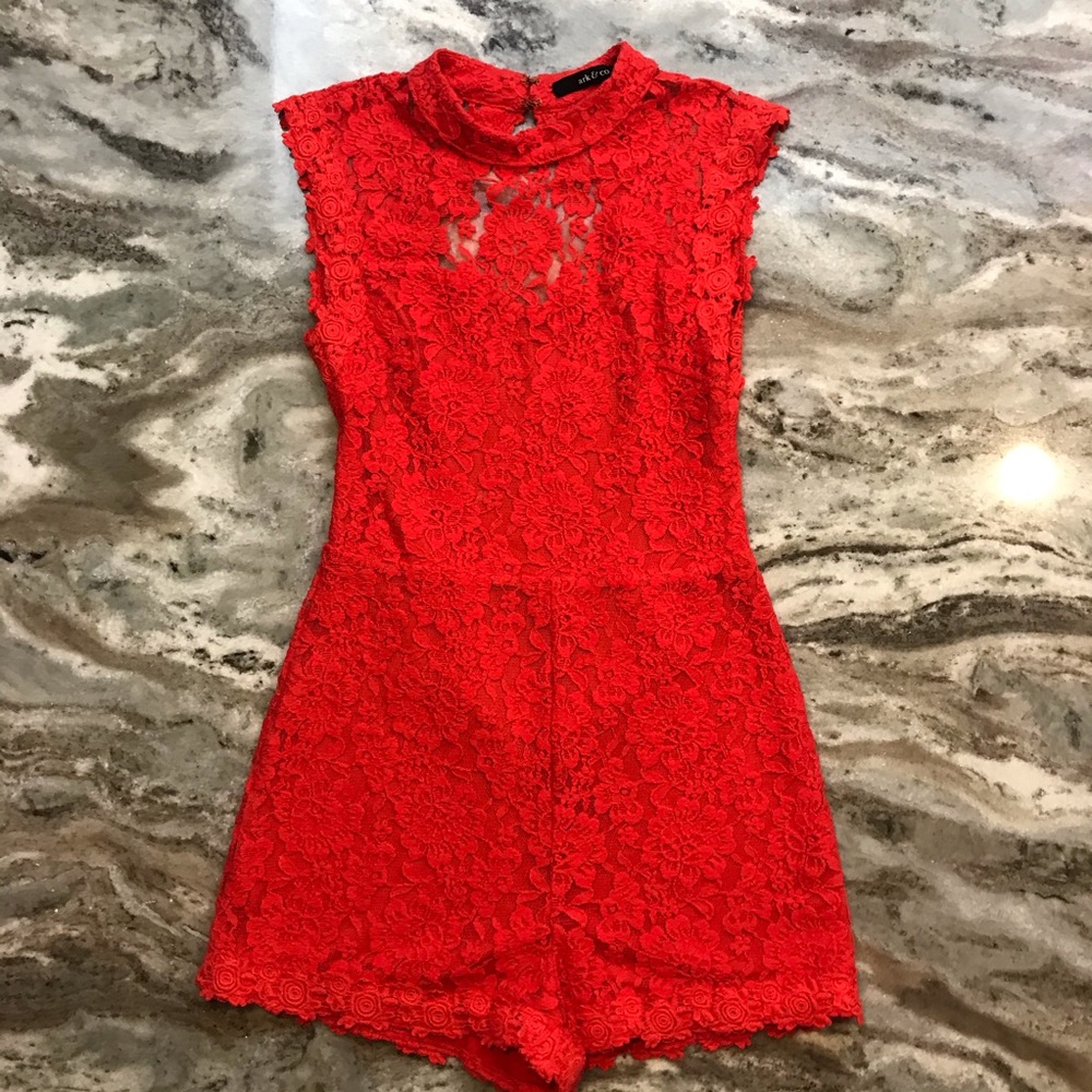Lace Open back illusion neckline romper graduation